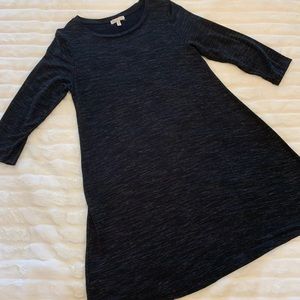 Black Space-Dye Swing Dress 3/4-length Sleeves